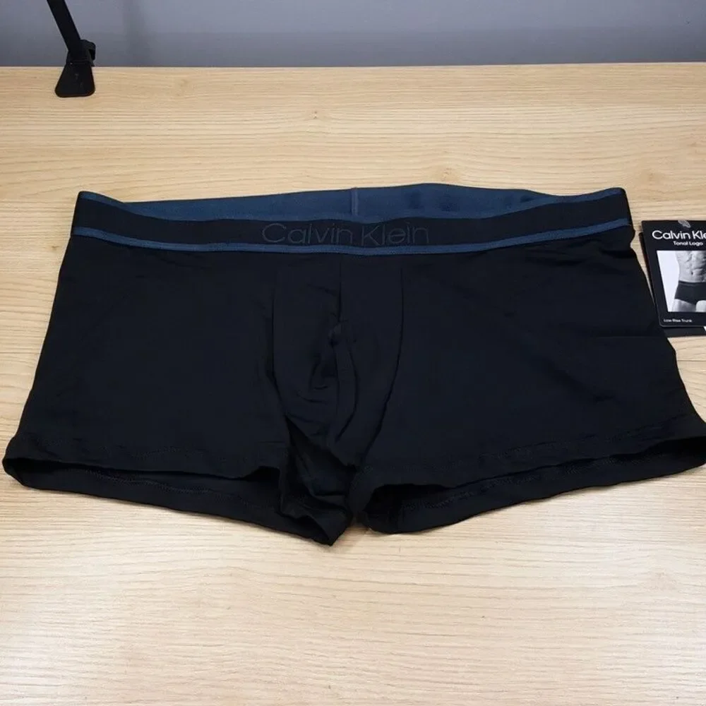 CALVIN KLEIN Boxer Briefs Mens XL Black Tonal Low Rise Trunk Microfiber Logo